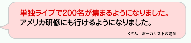 単独ライブで200名が集まるようになりました。アメリカ研修にも行けるようになりました。